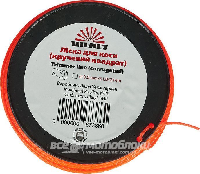 Леска для триммера Vitals (крученый квадрат) 3.0 мм х 214 м (в бухте 3 LB) A-0035 фото